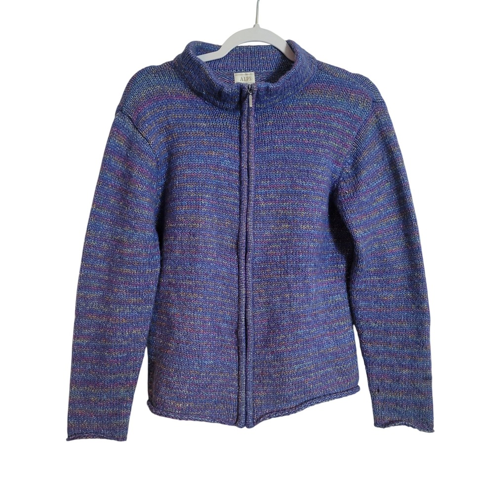 Alps Womens Colorful Striped Chunky Knit Wool Blend Full Zip Sweater Size Medium